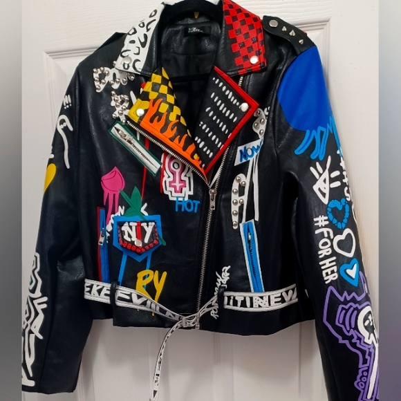 For Her NYC Jackets & Blazers - NWOT She's Dope Graffiti Faux Leather Jacket XL